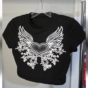Romwe Black Graphic Crop Top